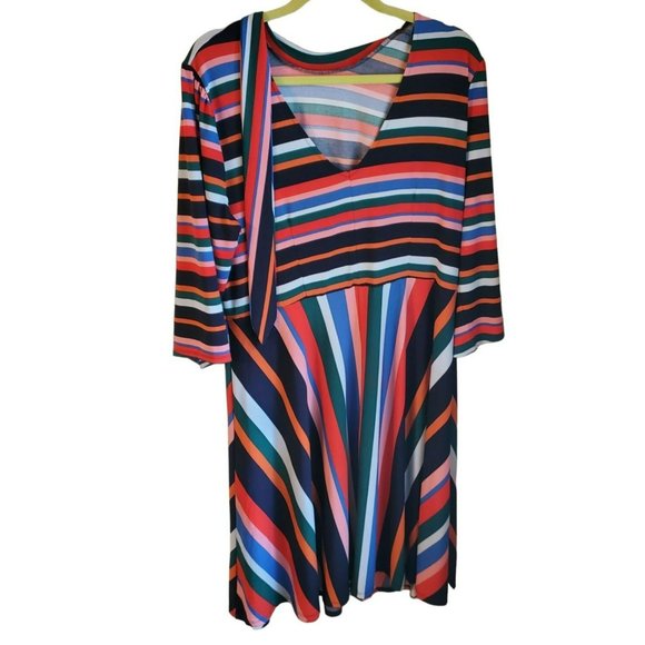 Eloquii Women's Striped Print Fit and Flare A-Line Dress Size 16 Back Bow - Picture 5 of 6